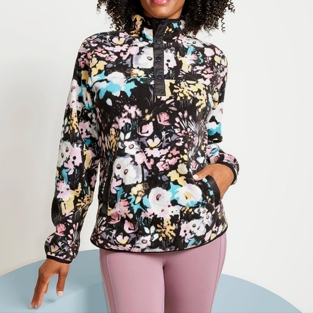 Vera Bradley Women's Snap Collar Fleece Pullover Sweatshirt with Pockets